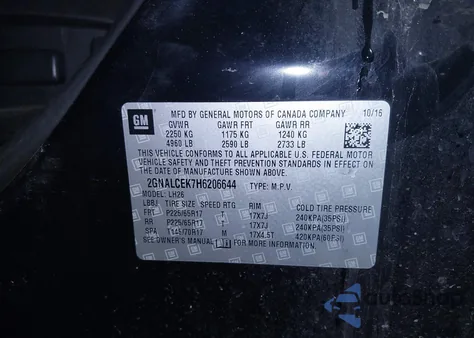 2017 Chevrolet Equinox Lt from USA, damaged, VIN 2GNALCEK7H6206644